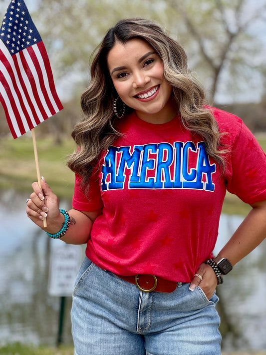America in Blue Metallic Puff Tee