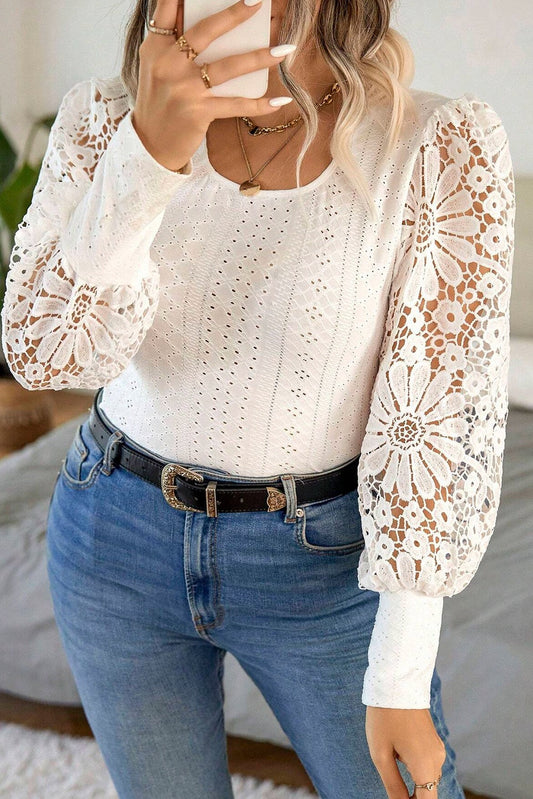 White Floral Lace Plus Size Blouse December.